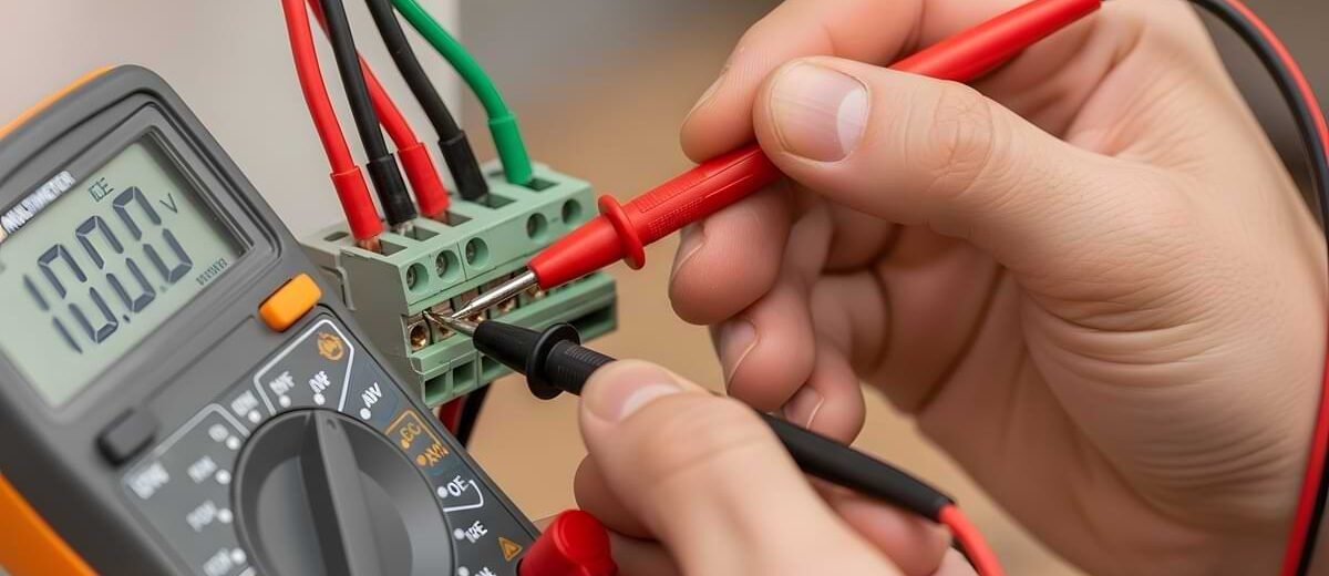 Person using a digital multimeter.