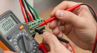 Person using a digital multimeter.