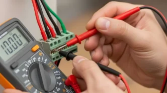 Person using a digital multimeter.